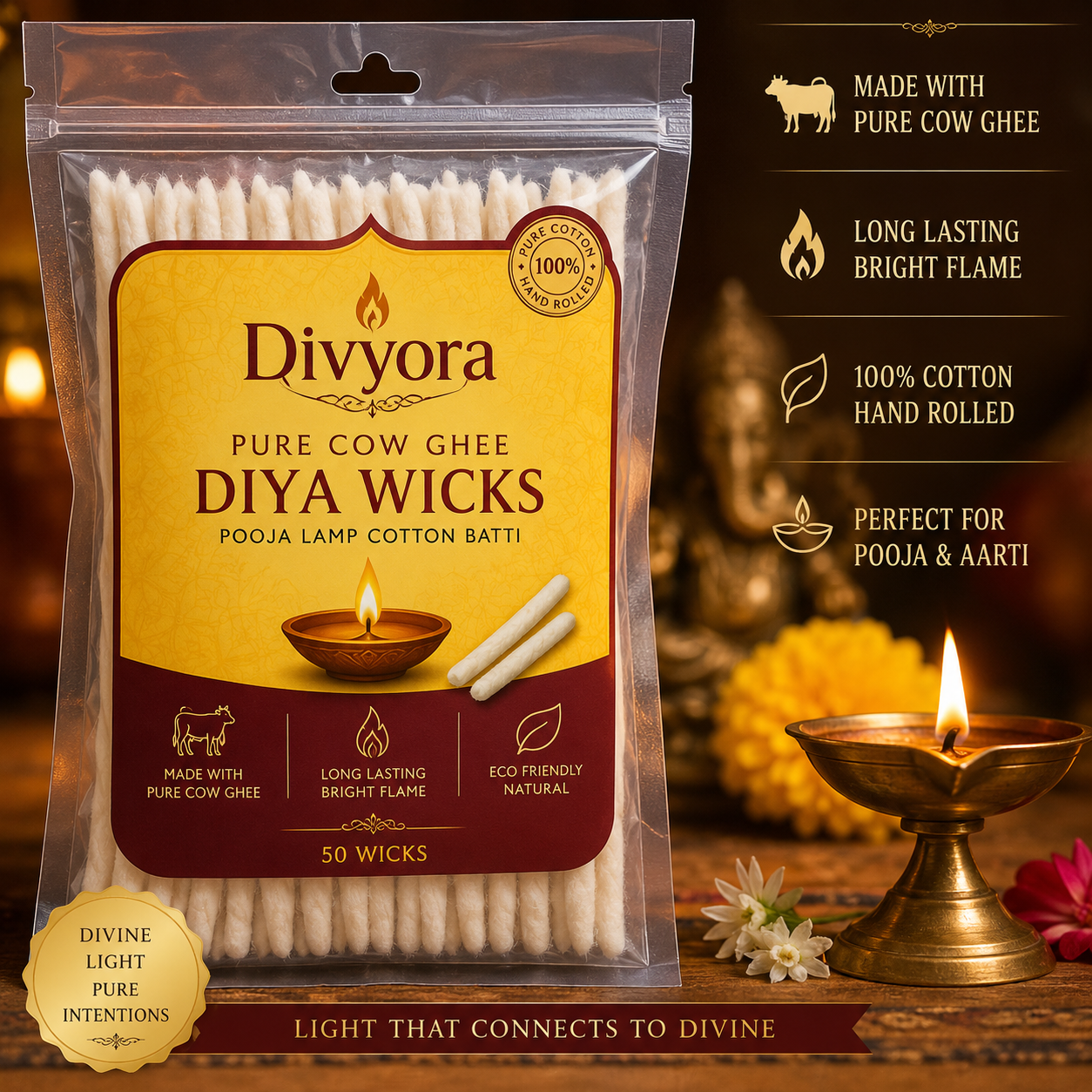 Divyora Pure Cow Ghee Diya Wicks – Pooja Lamp Cotton Batti